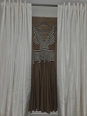 ANTONIO MELANI Brown Maxi Dress with Black & White Striped Bodice